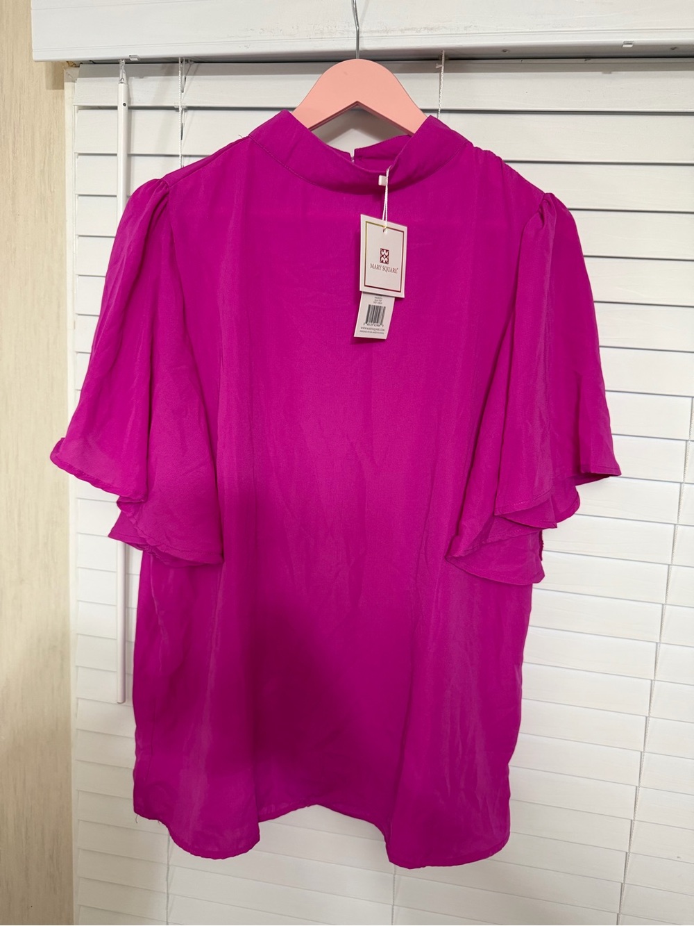 Mary Square Women's Magenta Flutter Sleeve Blouse